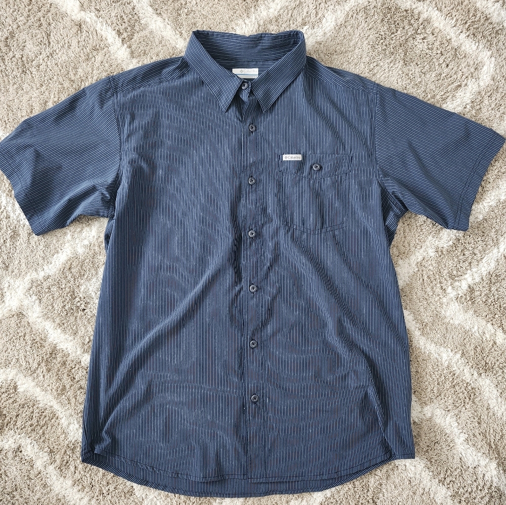 Men's Columbia Button Down Blue Short Sleeve Shirt Size Large
